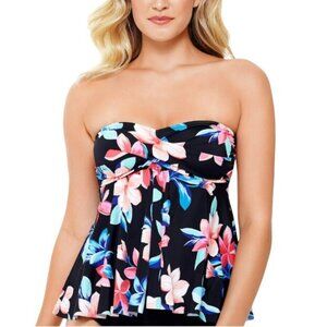 Swim Solutions Tankini Womens 12, Black Floral Sweetheart Twist Bathing Swim Top